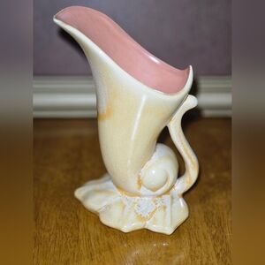 Vintage Red Wing Cornucopia Vase with Pink and Cream 1940s MCM Lily Pads Arts